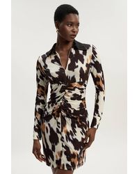 Karen Millen - Print Crepe Collared Mini Dress - Lyst