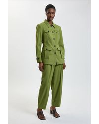Karen Millen - Petite Herringbone Texture Utility Trousers - Lyst