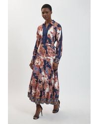 Karen Millen - Baroque Print Belt Detail Viscose Midi Shirt Dress - Lyst