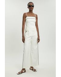 Karen Millen - Petite Tailored Linen Blend Contrast Stitch Straight Leg Trouser - Lyst