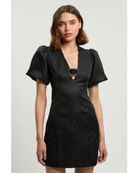 Karen Millen - Tailored Puff Sleeve Trim V Neck Detail Mini Dress - Lyst