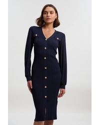 Karen Millen - Viscose Blend Rib Knit Chiffon Sleeve Midi Dress - Lyst