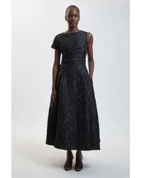 Karen Millen - Jacquard Asymmetric Sleeve Midi Dresss - Lyst