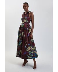 Karen Millen - Abstract Print Organza Collared Maxi Dress - Lyst
