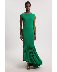 Karen Millen - Sheer Detail Pleated Knit Midi Dress - Lyst