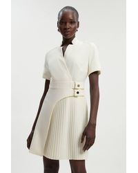 Karen Millen - Forever Tailored Crepe Military Pleat Notch Neck Wrap Mini Dress - Lyst