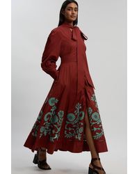 Karen Millen - Cotton Border Cutwork Maxi Dress With Ladder Lace Trim - Lyst
