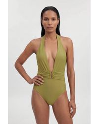 Karen Millen - Halter Neck Hardware Detail Plunge Swimsuit - Lyst
