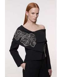 Karen Millen - Placed Floral Crystal Embellished Tailored Asymmetric Jacket - Lyst