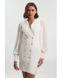 Karen Millen - Figure Form Bandage Woven Mix Military Button Blazer Knit Mini Dress - Lyst
