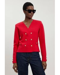 Karen Millen - Wool Look Military Double Breasted Knitted Cardigan Sweater - Lyst