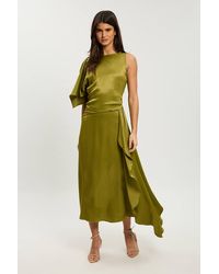 Karen Millen - Petite Viscose Drape Satin Midi Dress - Lyst