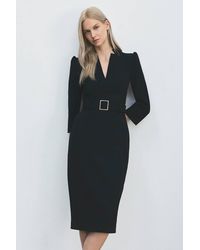 Karen Millen - Petite Forever Structured Crepe Belted Forever Midi Dress - Lyst
