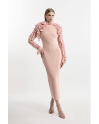 Karen Millen - Figure Form Bandage Knit Rosette Detail Midi Dress - Lyst