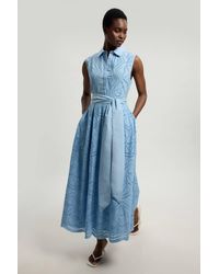 Karen Millen - Petite Cotton Broderie Scalloped Hem Sleeveless Shirt Dress - Lyst