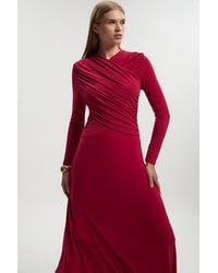 Karen Millen - Ruched Jersey Crepe Maxi Dress - Lyst