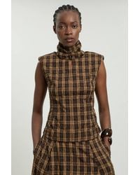 Karen Millen - Beaded Check Print High Neck Top - Lyst