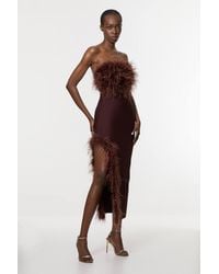 Karen Millen - Petite Figure Form Bandage Feather Detail Bandeau Knit Midi Dress - Lyst