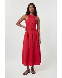 Karen Millen - Premium Tailored Linen Halter Neck Belted Full Midi Dress - Lyst