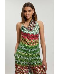 Karen Millen - Satin Viscose Trim Detail Print Top - Lyst