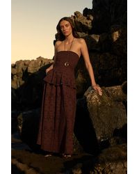 Karen Millen - Cotton Broderie Peplum Bandeau Midi Dress - Lyst