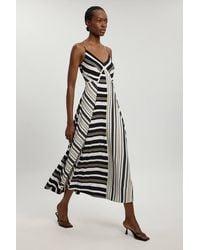 Karen Millen - Petite Contrast Stripe Viscose Strappy Dress - Lyst