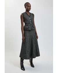 Karen Millen - Boucle Tailored Sleeveless Satin Mix Full Skirted Midi Dress - Lyst