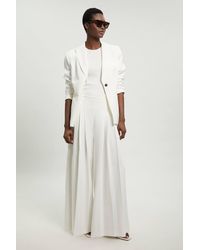 Karen Millen - Tailored Structured Crepe Pleated Wide Leg Trousers - Lyst