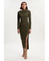 Karen Millen - Ponte Envelope Neck Dress With Zip Split Detail - Lyst