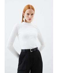 Karen Millen - Stretch Cotton Funnel Neck Top - Lyst