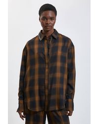 Karen Millen - Petite Check Pu Trim Detail Collared Shirt - Lyst