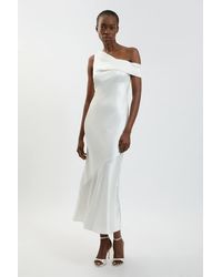 Karen Millen - Viscose Satin Asymmetric Shoulder Maxi Dress - Lyst