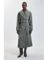 Karen Millen - Wool Herringbone Belted Maxi Trench Coat - Lyst