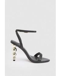 Karen Millen - Leather Heel Detail Strappy Sandal - Lyst