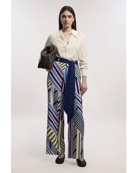 Karen Millen - Geo Print Twill Woven Wide Leg Trouser - Lyst