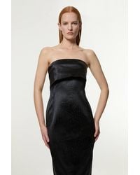 Karen Millen - Tall Italian Structured Textured Satin Bandeau Tailored Maxi Dress - Lyst