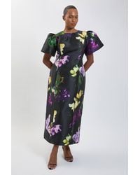 Karen Millen - Plus Size Floral Print Twill Midi Dress - Lyst