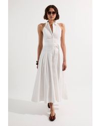 Karen Millen - Cotton Collared Halter Neck Woven Midi Shirt Dress With Dropped Waist Detail - Lyst