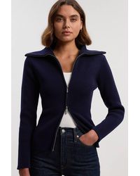 Karen Millen - Cotton Zip Through Collar Knit Cardigan Sweater - Lyst