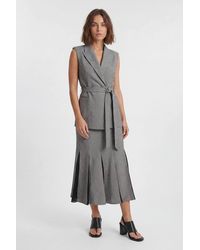 Karen Millen - Soft Tailored Check Godet Detail Midi Skirt - Lyst