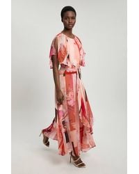 Karen Millen - Georgette Cape Sleeve Ruffle Floral Print Woven Maxi Dress - Lyst