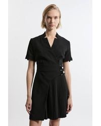 Karen Millen - Forever Tailored Crepe Military Pleat Notch Neck Wrap Mini Dress - Lyst