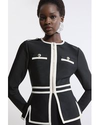 Karen Millen - Figure Form Bandage Military Contrast Piping Knit Split Hem Jacket - Lyst
