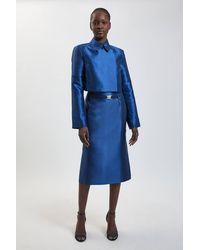 Karen Millen - Petite Forever Satin Twill Belted Tailored Midi Skirt - Lyst