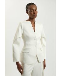 Karen Millen - Petite Tailored Satin Collarless Blazer - Lyst