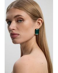 Karen Millen - Crystal Look Oval Stud Earrings - Lyst