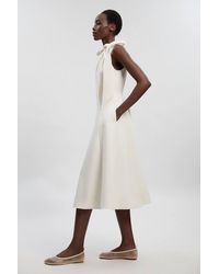 Karen Millen - Compact Stretch Bow Tie Neck Full Skirted Midi Dress - Lyst