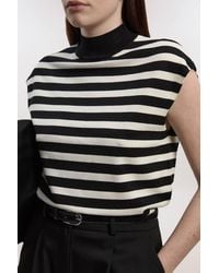 Karen Millen - Viscose Blend High Neck Stripe Knitted Tank Top - Lyst