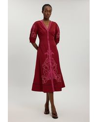 Karen Millen - Linen Blend Beaded Cutwork Midi Dress - Lyst
