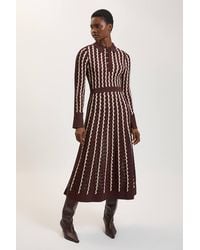 Karen Millen - Knit Pointelle Contrast Collared Midi Dress - Lyst